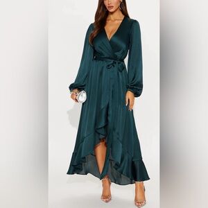 Fashion‎ Nova Teal High-Low Wrap Dress with Tie Waist Size Medium